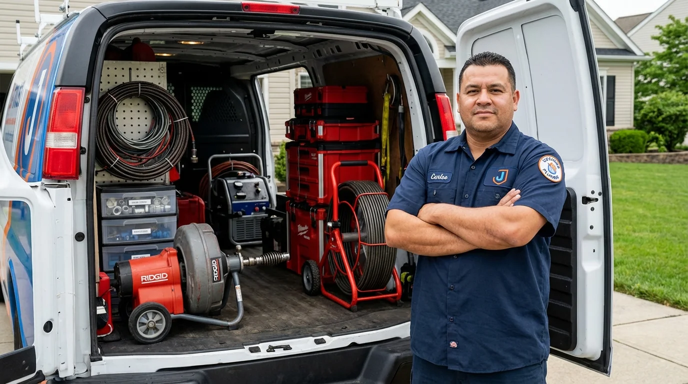 Professional drain cleaning equipment and Johns Plumbing LLC plumber in Bryn Mawr