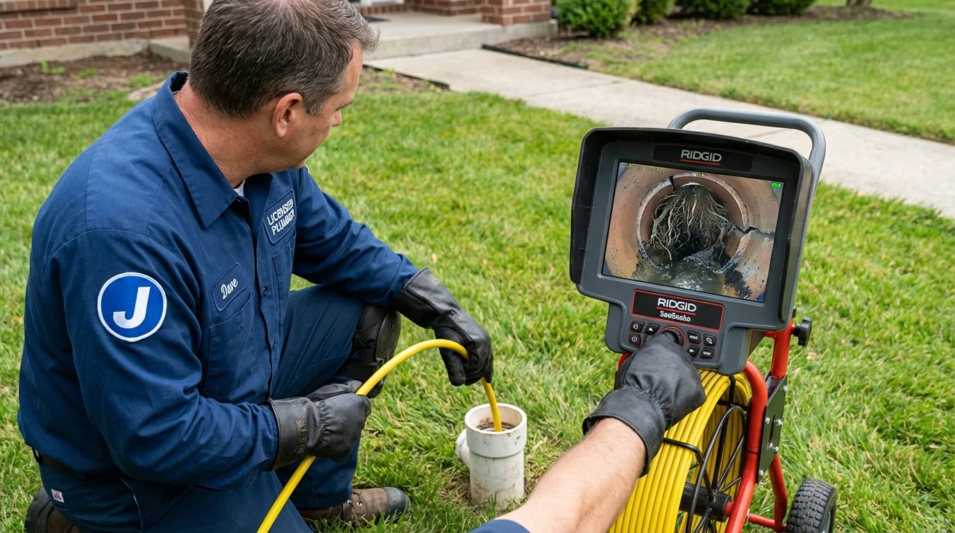 Sewer camera inspection being performed by Johns Plumbing LLC in Bryn Mawr