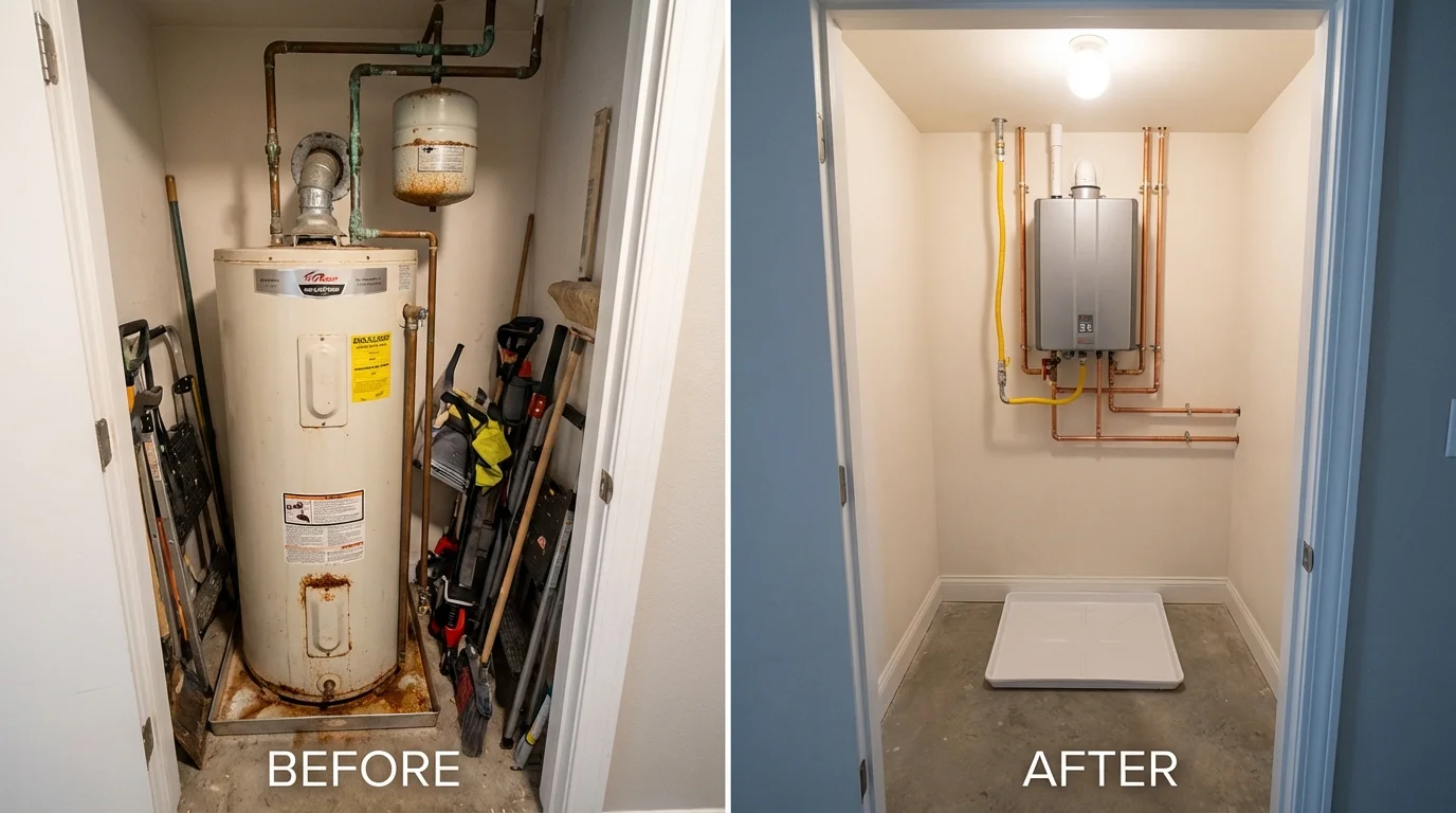 Tank water heater versus wall-mounted tankless unit comparison for Bryn Mawr, PA homeowners
