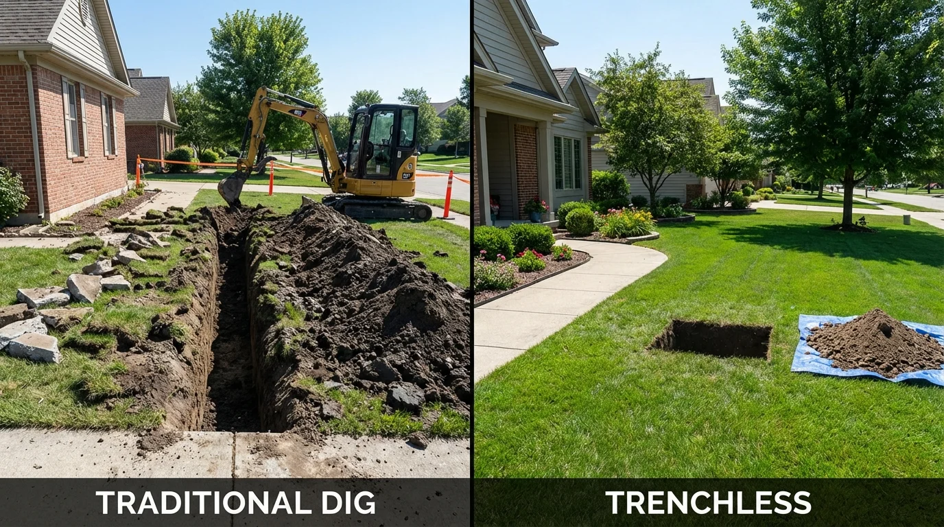 Trenchless sewer repair with minimal yard damage versus traditional excavation in Bryn Mawr, PA